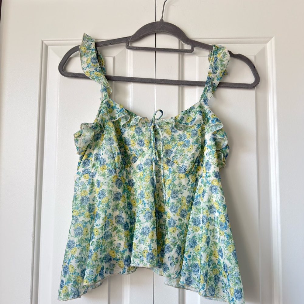 wild fable floral ruffle Strap Tank - Blue & Yellow